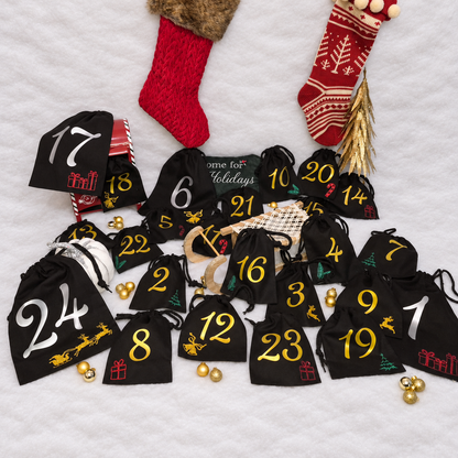 Calendrier de l’Avent – 24 petites hottes en coton premium