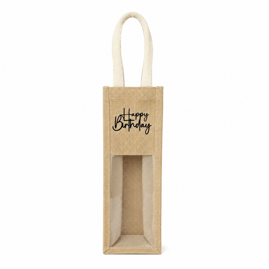 Sac porte-bouteille en toile de jute "Happy Birthday"